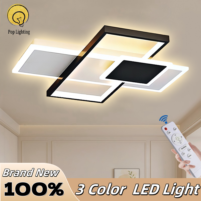 Tricolor LED Ceiling Light 48W Square Ceiling Lamp With Remote Dimming ...