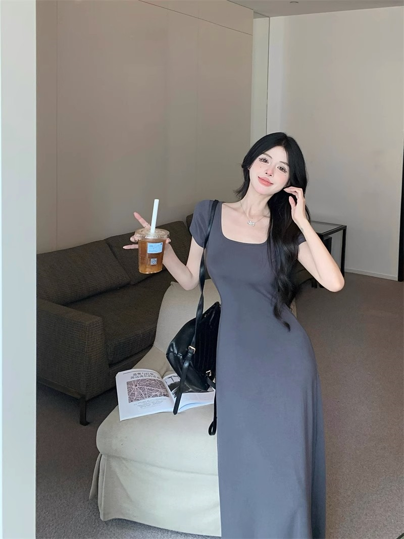 Beryl Slim Fit Short Sleeve Black Dress French Style Hepburn Style Long ...