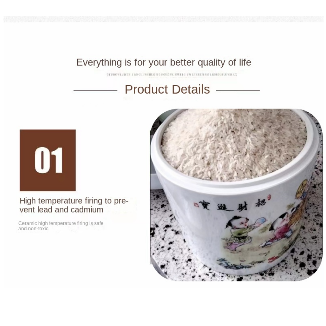 Ceramic rice dispenser 5kg 10kg 15kilos clay jar with lid porcelain ...