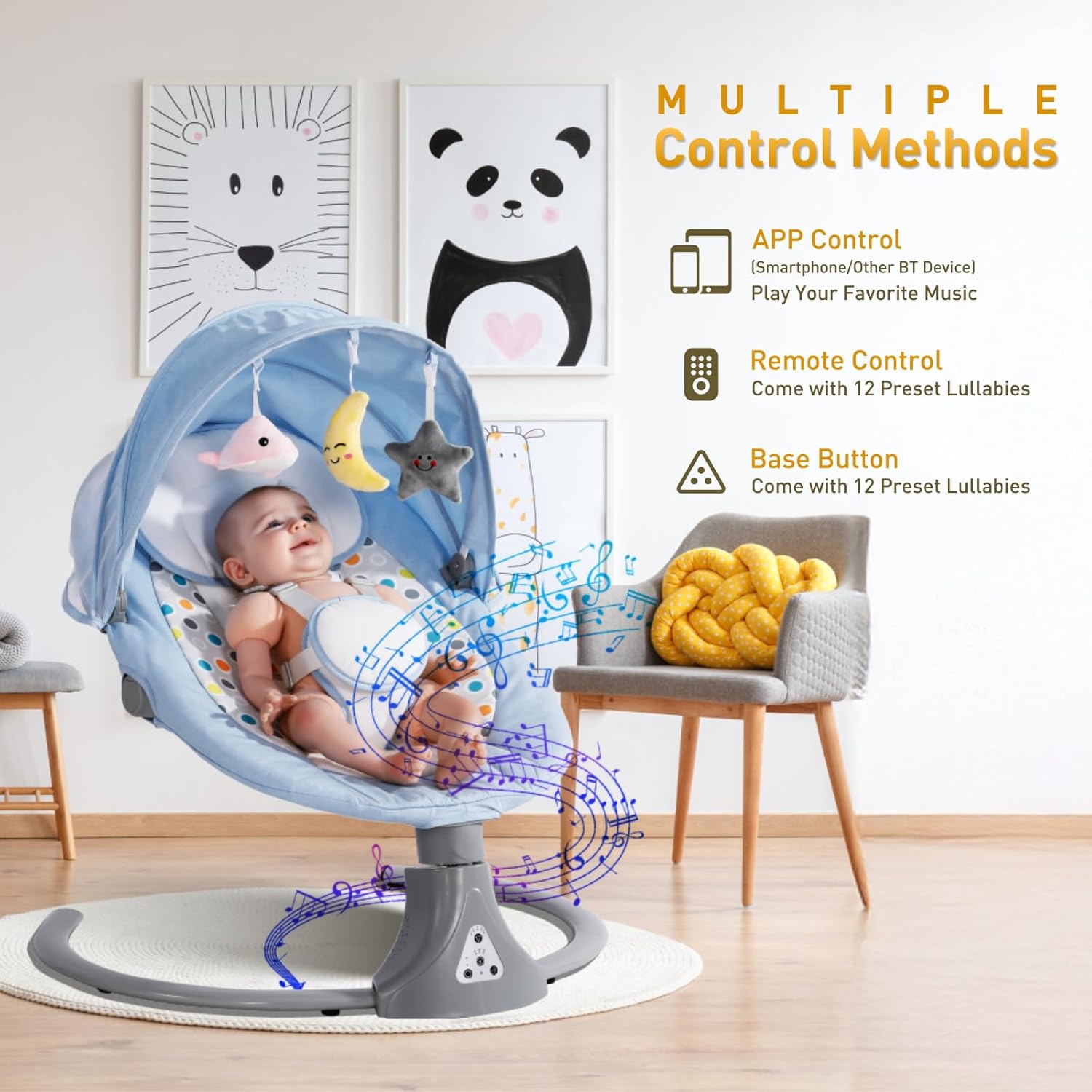Foldable Baby Electric Rocking Chair with Remote Control, Smart ...