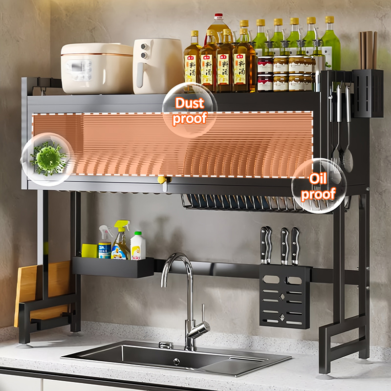 GSLife Dish Rack With Cover | 2-Tier Kitchen Organizer Over-Sink ...
