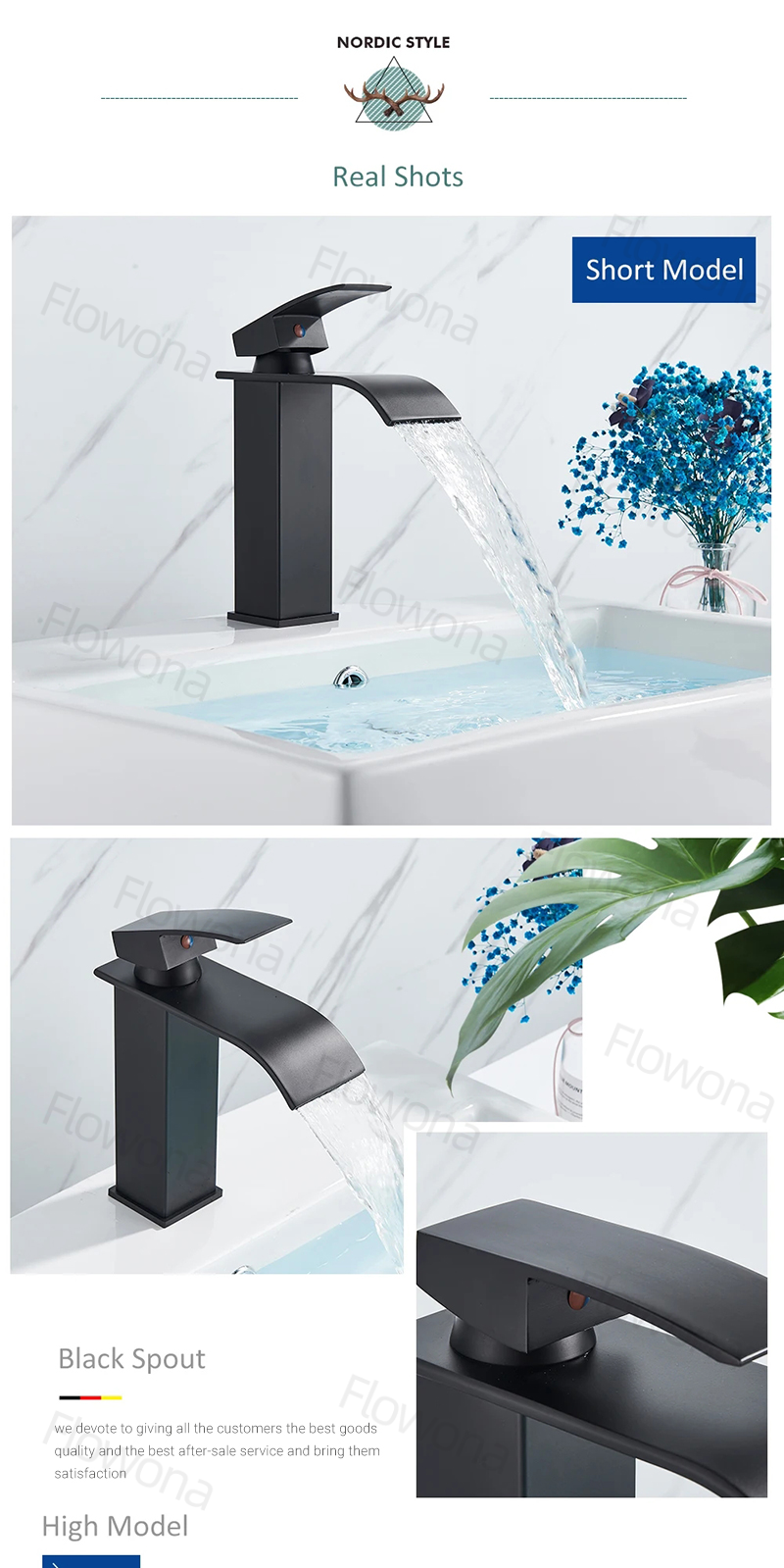 Black Faucet with Hose for Bathroom Lababo – Matte Sink Faucet Hot Cold ...