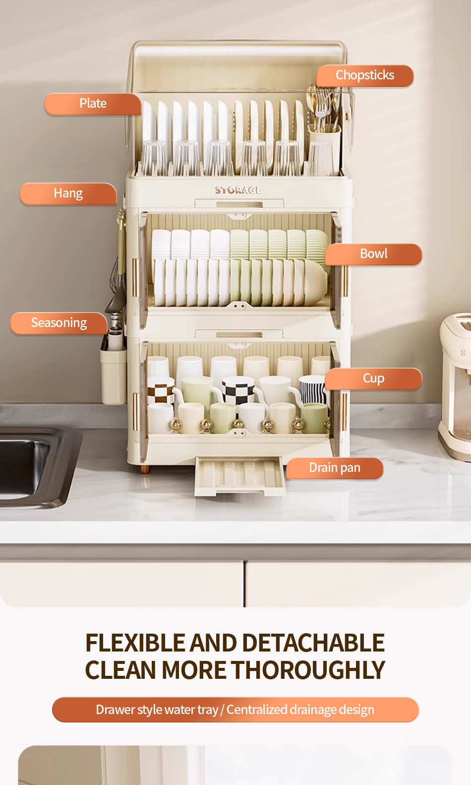 DRG Plastic Dish Cabinet Foldable Dish Drainer Drying Rack Aesthetic ...