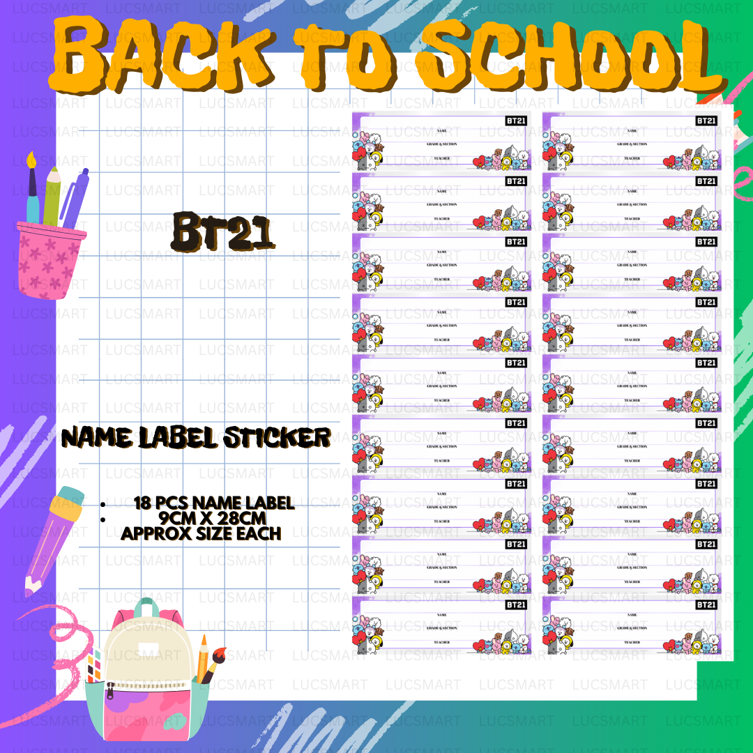 LUCSMART Fast shipping - NEW DESIGN BT21 THEMED Subject and Name Label ...