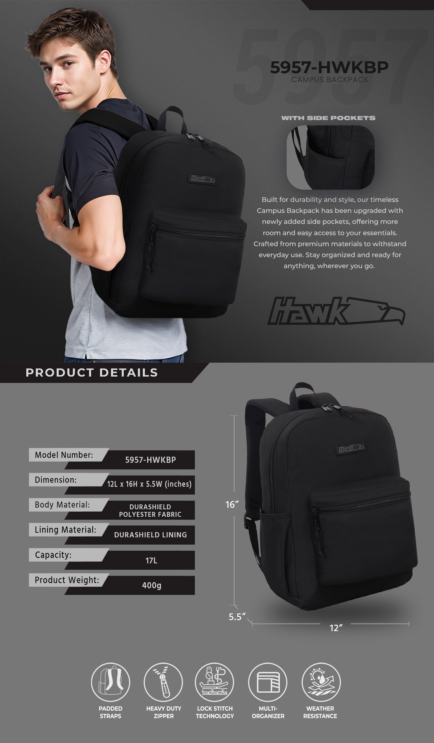 Hawk 5957 Monopack Backpack with Side Pocket | Shopee Philippines