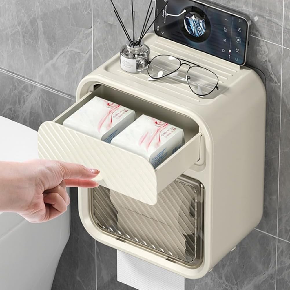 2 Layers Wall Mounted Tissue Box Bathroom Waterproof Tissue Roll Paper ...