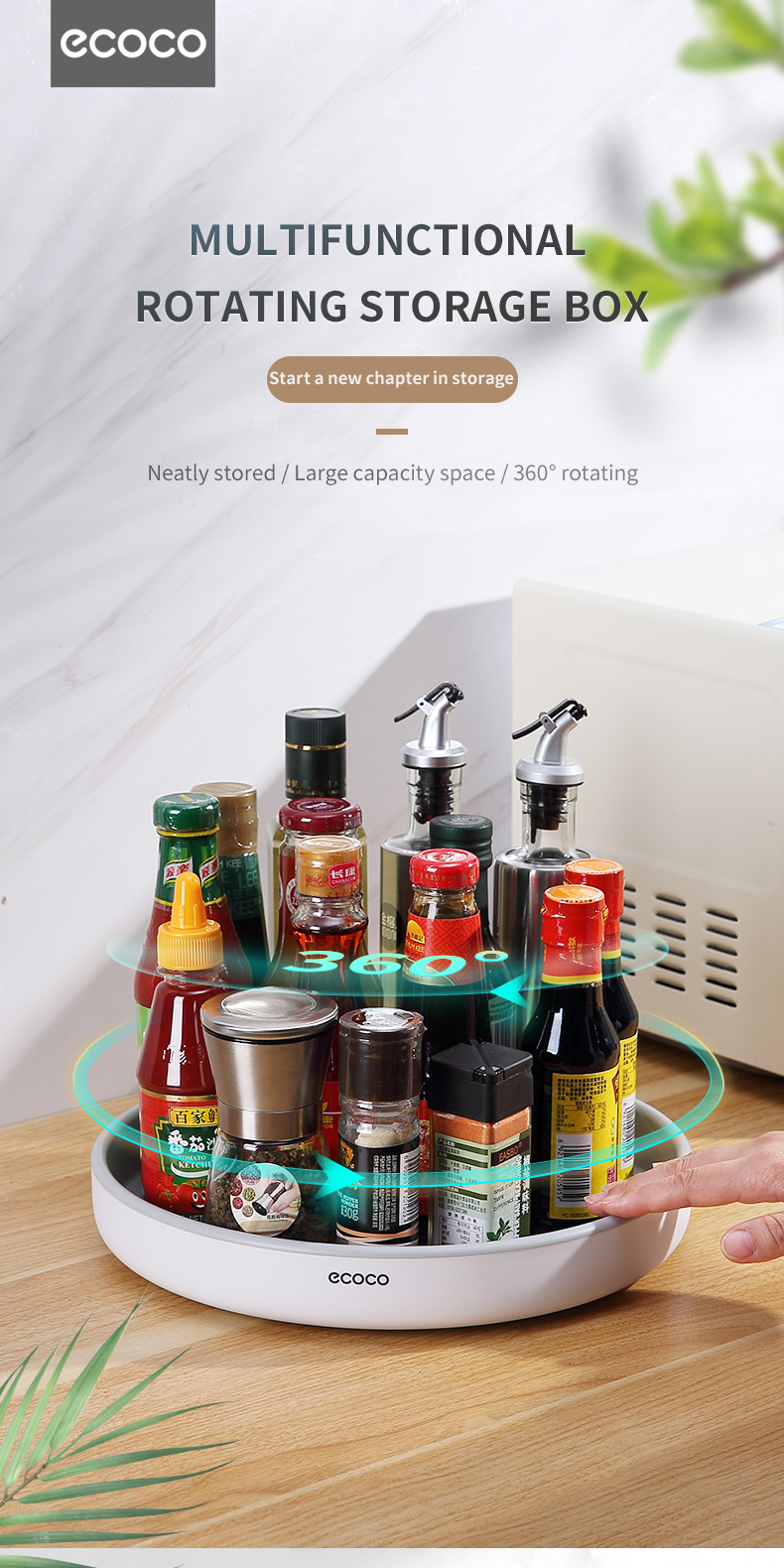 Ecoco Rotating Spice Rack Organizer Tray for Kitchen Cabinet Pantry ...