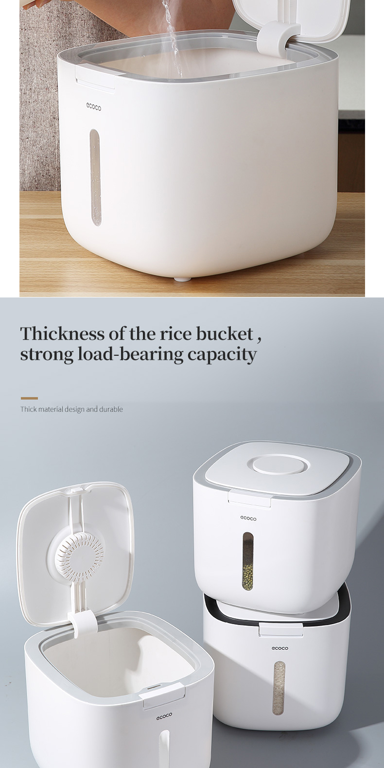 [Ready Stock]Ecoco Rice Storage Container Sealed Rice Dispenser with ...