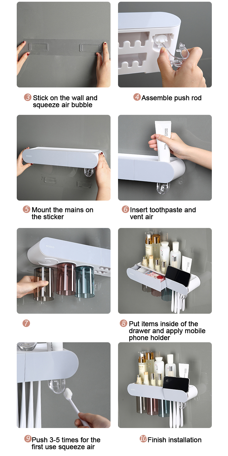 [Ready Stock]Ecoco Magnetic Toothbrush Holder Automatic Toothpaste ...