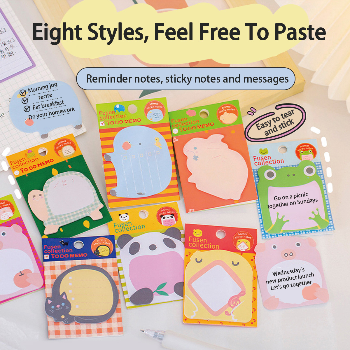 【Sulat Co..】Colorful Cartoon Sticky Notes Cute Animal Style Memo 20 ...