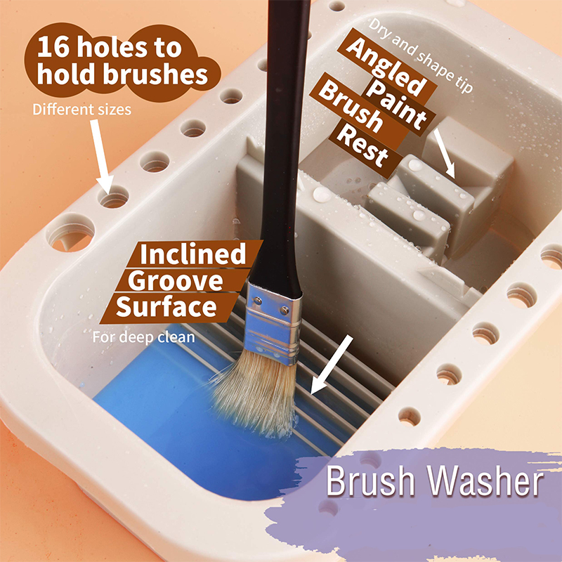3 in 1 Paint Brush Washer Portable with Palette Gouache Watercolor ...