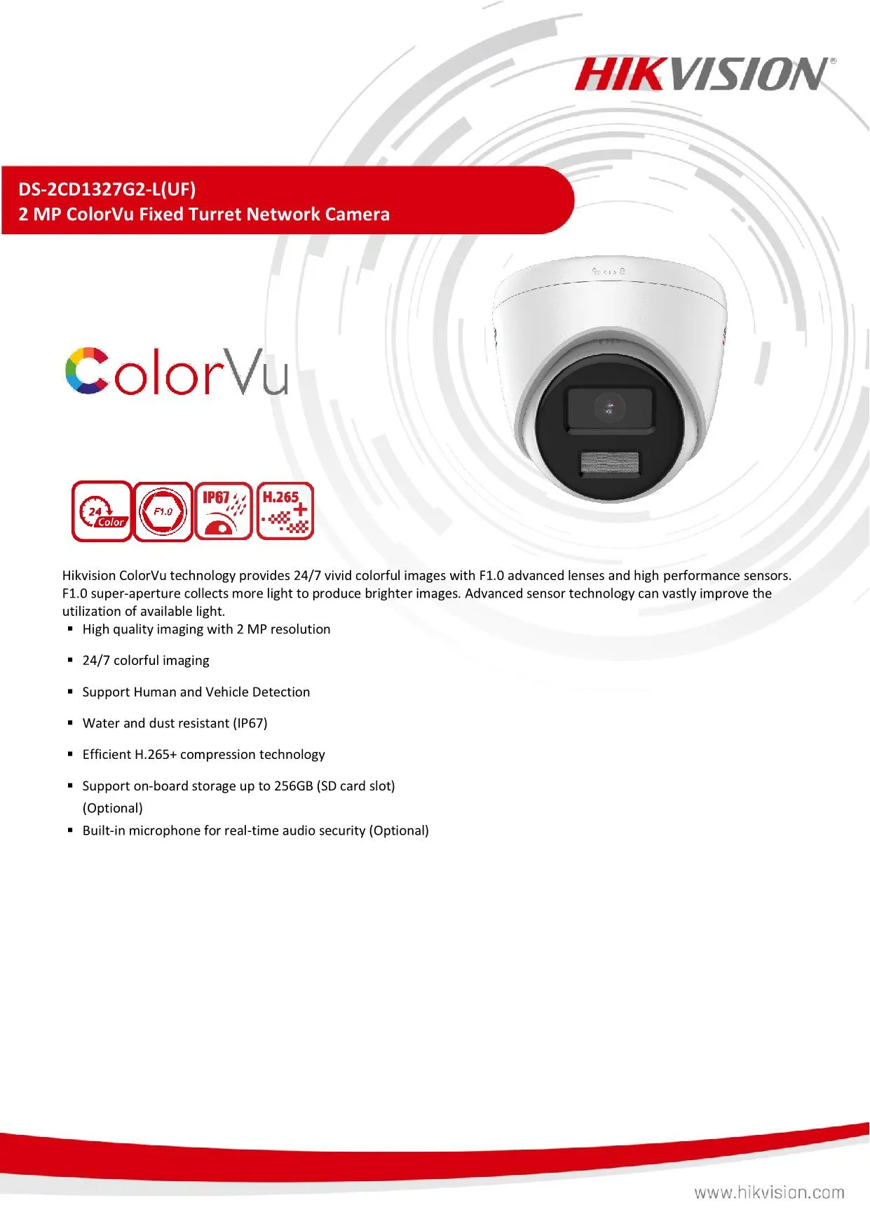 HIKVISION CCTV ColorVu 2MP IP Camera 24/7 Full Time Color Built-in Mic ...