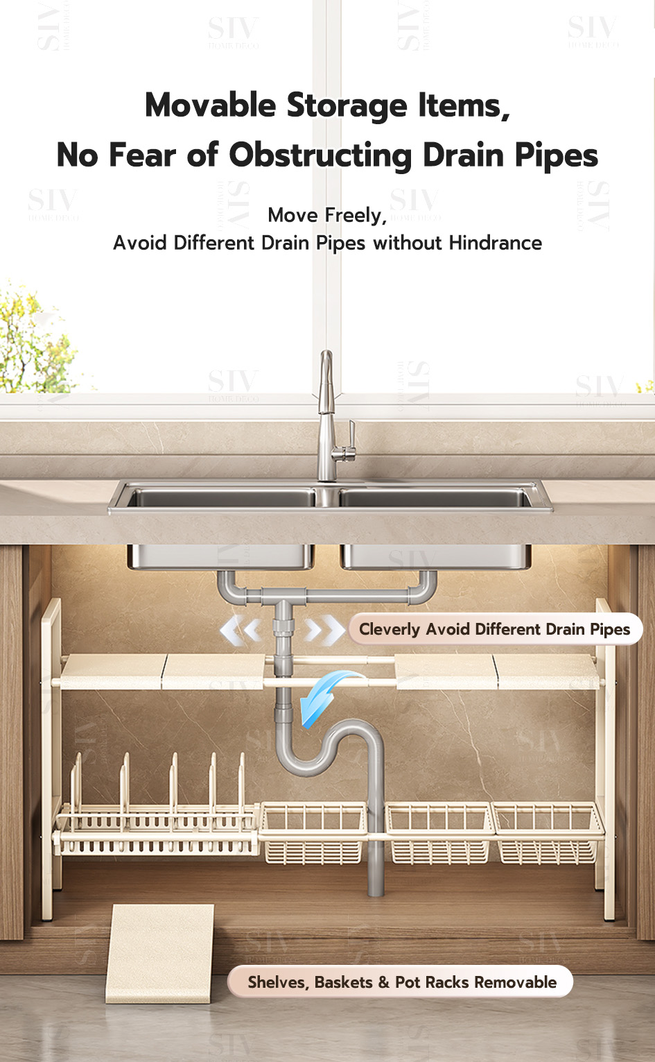 SIV Adjustable Under Sink Organizer Kitchen Under the Sink Rack ...
