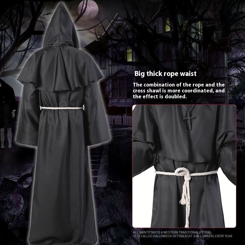Rabbite Medieval Monks Hooded Priest Robe Wizard Halloween Cosplay ...