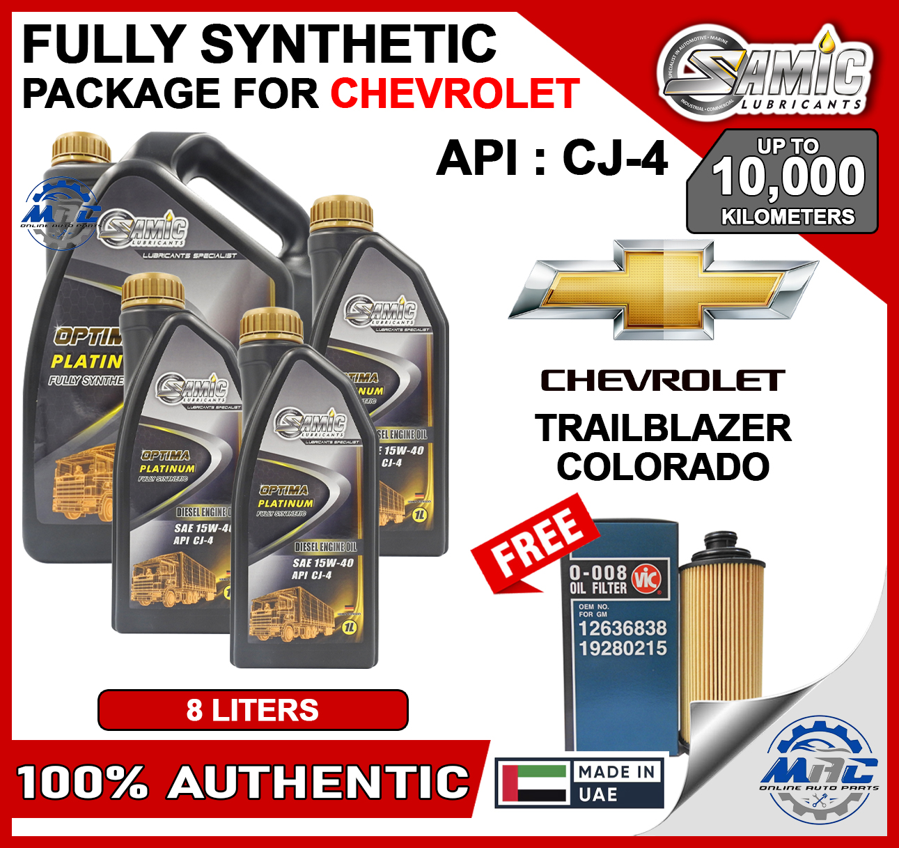 SAMIC OPTIMA PLATINUM 15W40 8 liters Chevrolet Trailblazer & Colorado ...
