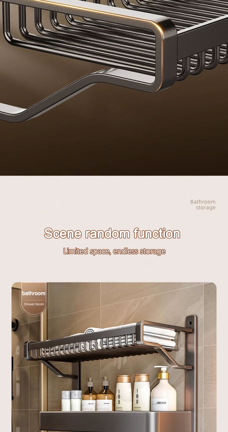 304Stainless Steel Gun Grey Bathroom Towel Rack No-Drill Wall Mounted ...