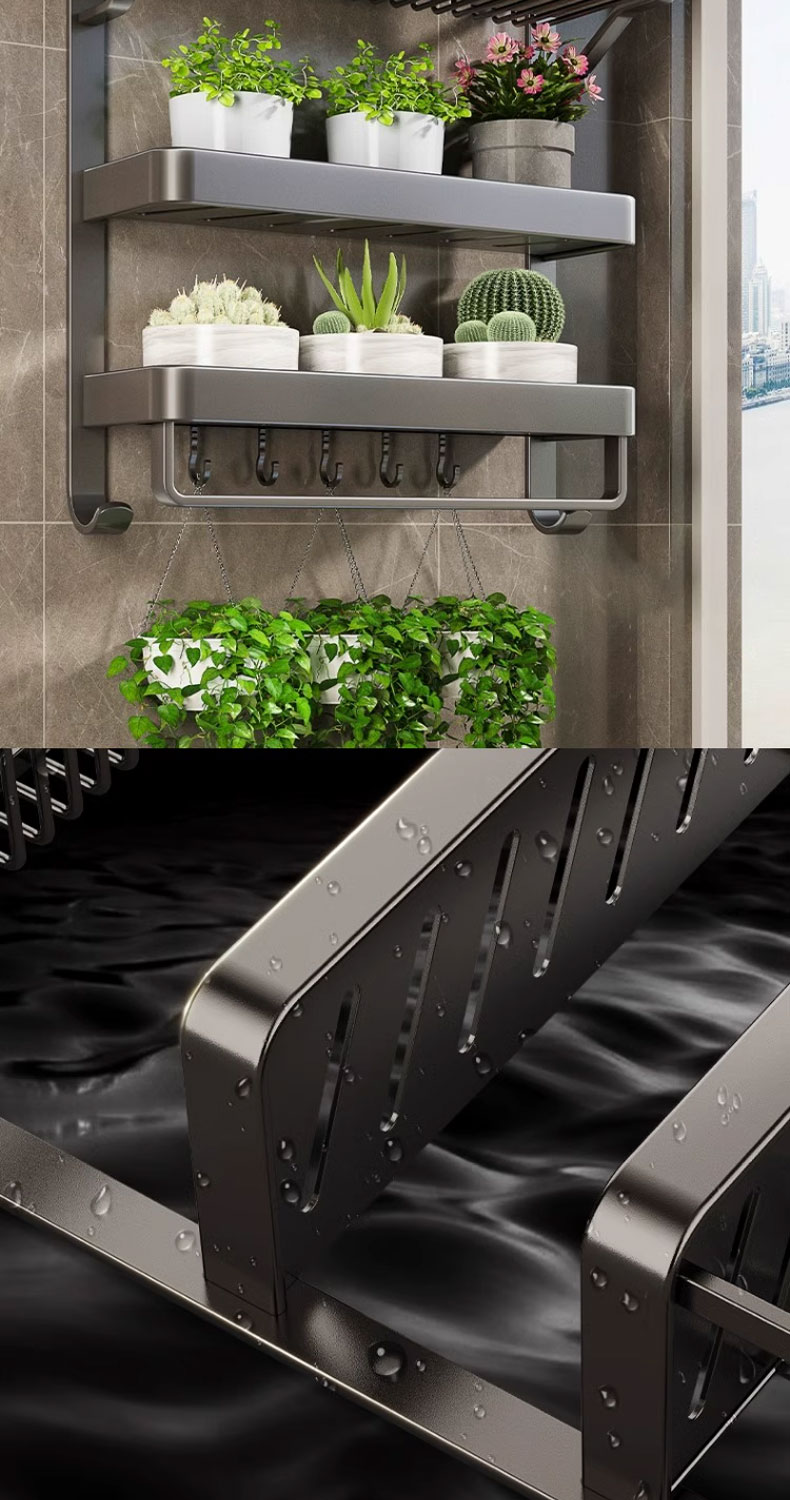 304Stainless Steel Gun Grey Bathroom Towel Rack No-Drill Wall Mounted ...