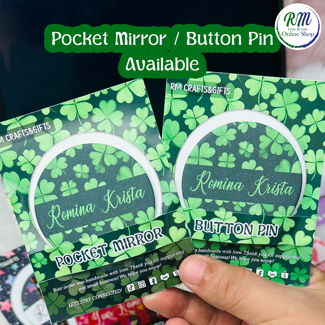 Personalized Button Pin and Pocket Mirror for Gift - 10 Designs ...