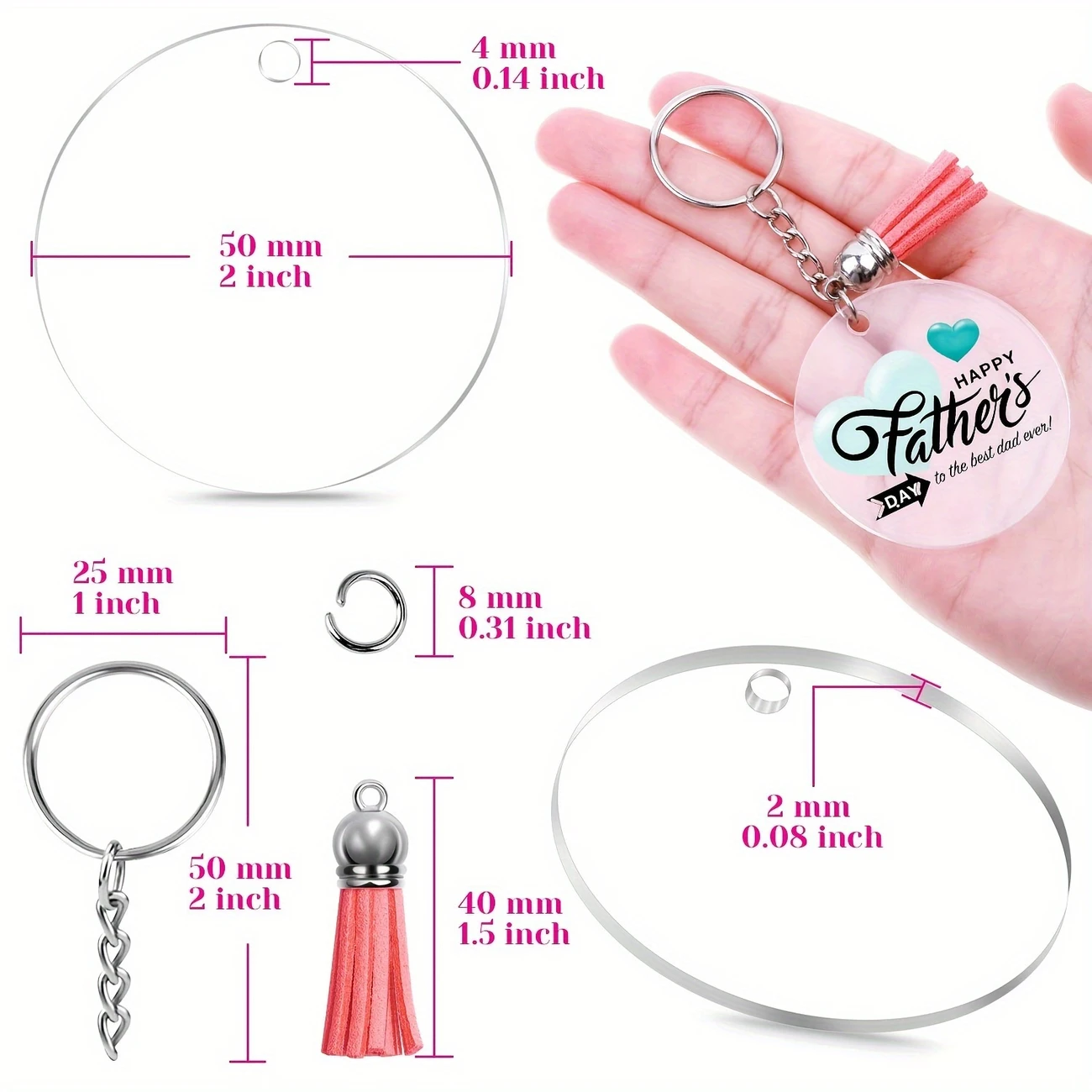 10 Sets of Blank Clear Transparent Clear Acrylic Keychains with ...