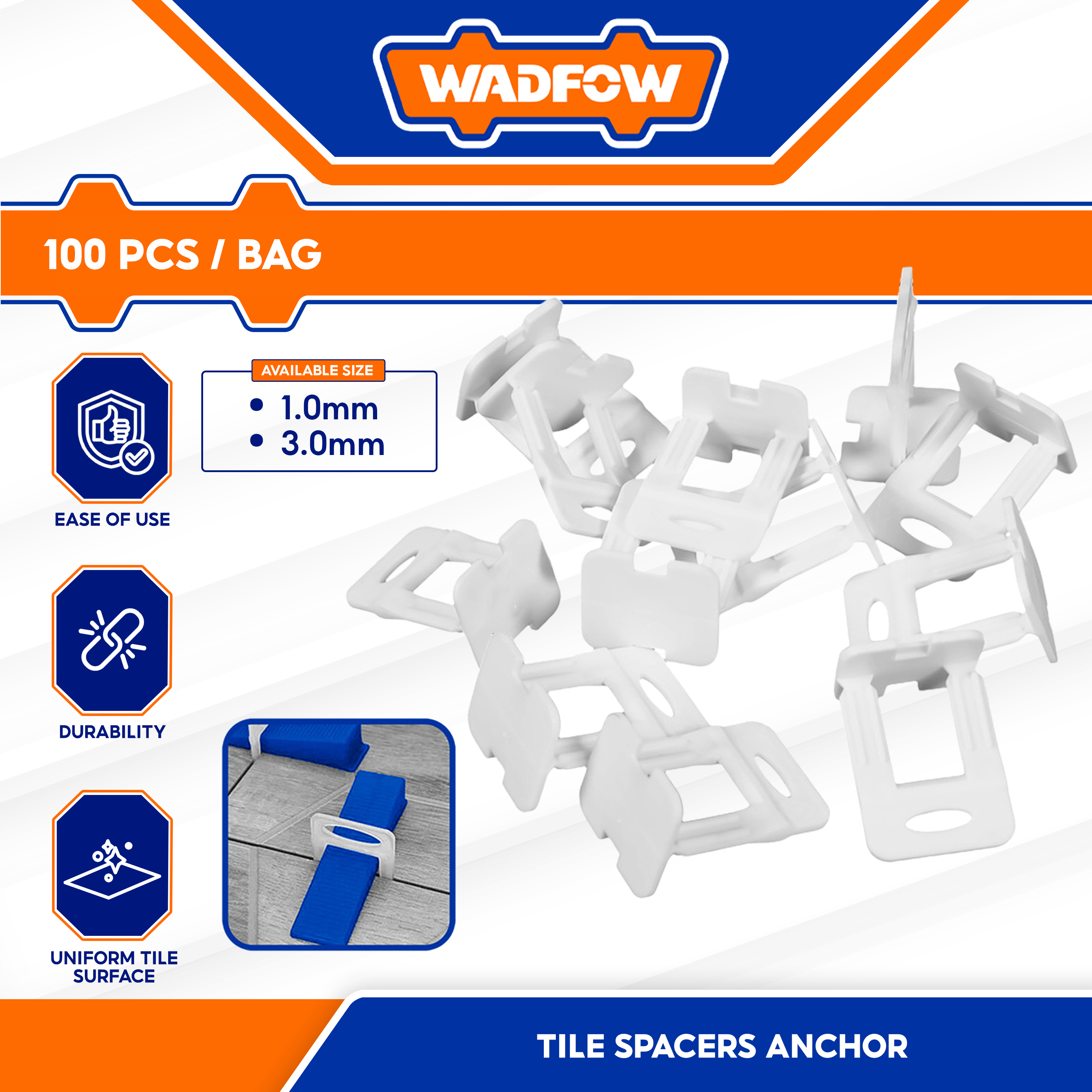 Wadfow 100pcs Floor Tile Levelers Tile Spacers Anchor 1.0mm-3.0mm SOLD ...