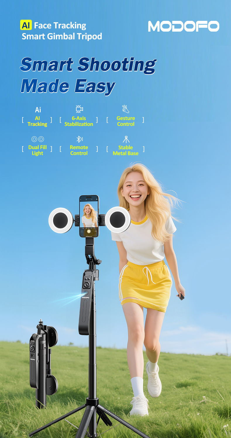 MODOFO AI Face Tracking Selfie Stick Bluetooth 360° Track Remote ...