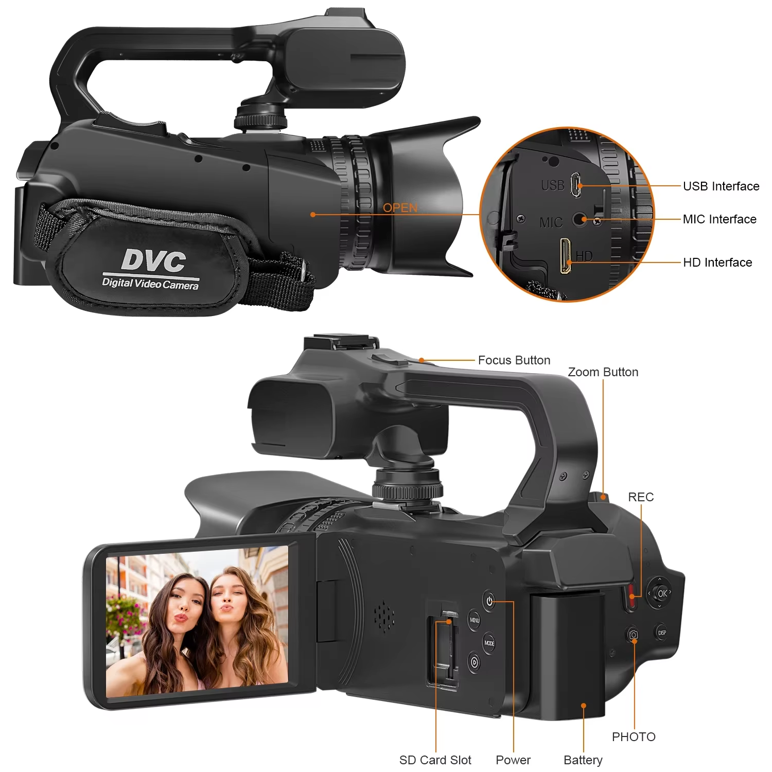 VETEK-20 Camcorder 4K Video Camera 18x Digital CameraFor Live Streaming ...