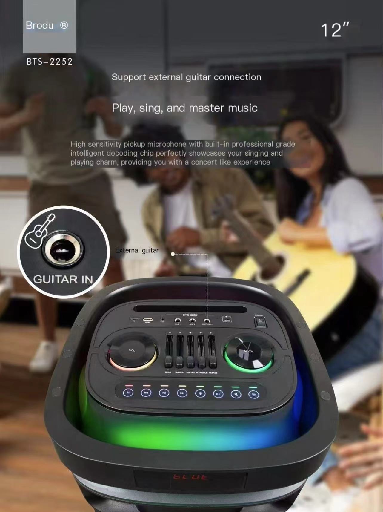 Brodu BTS-2252 12 Inch Portable Dual professional levelkaraoke Wireless ...