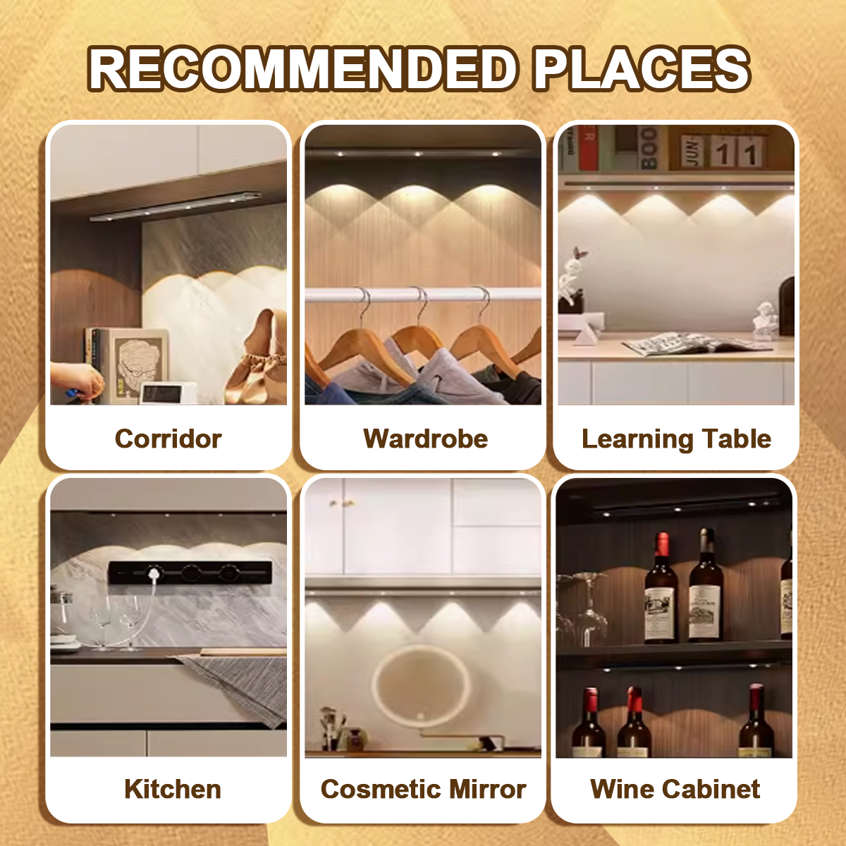 LED Motion Sensor Light Rechargeable Cabinet Light for Bedroom Kitchen ...