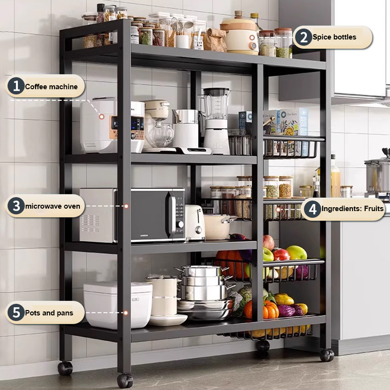 CHIT 2in1 Kitchen Storage Rack With Wheels Multi-Functional Metal Shelf ...