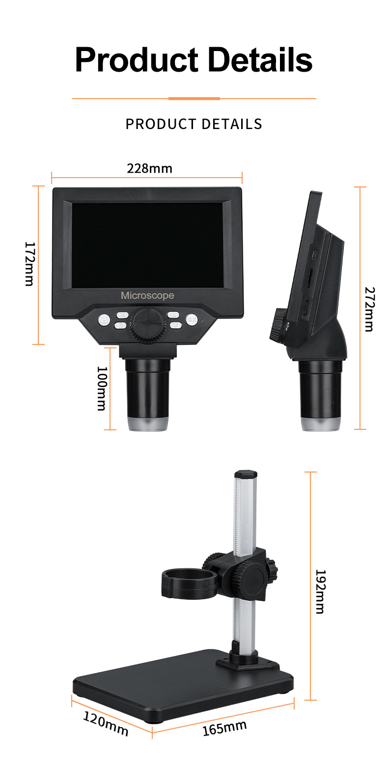 10MP 1-1000X Digital Microscope 5.5 Inch LCD Display Magnification ...