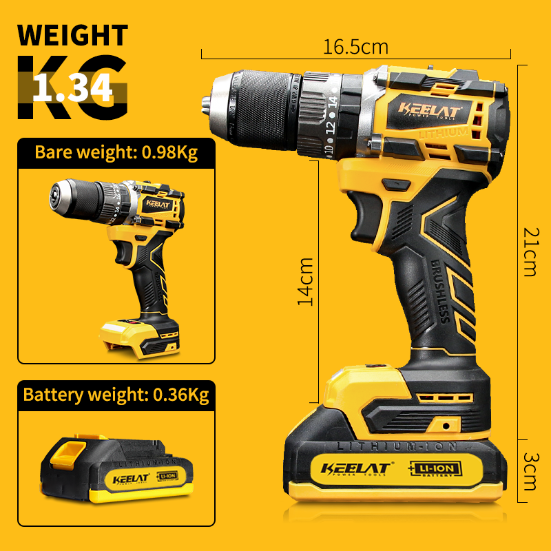 KEELAT KCD012 Smart Anti-Twist 13MM Chuck 20V Brushless Cordless Drill ...