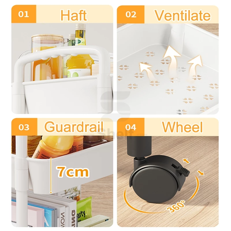 HOTJOY Trolley Cart Organizer Storage Shelf Moving Rack Kitchen Storage ...