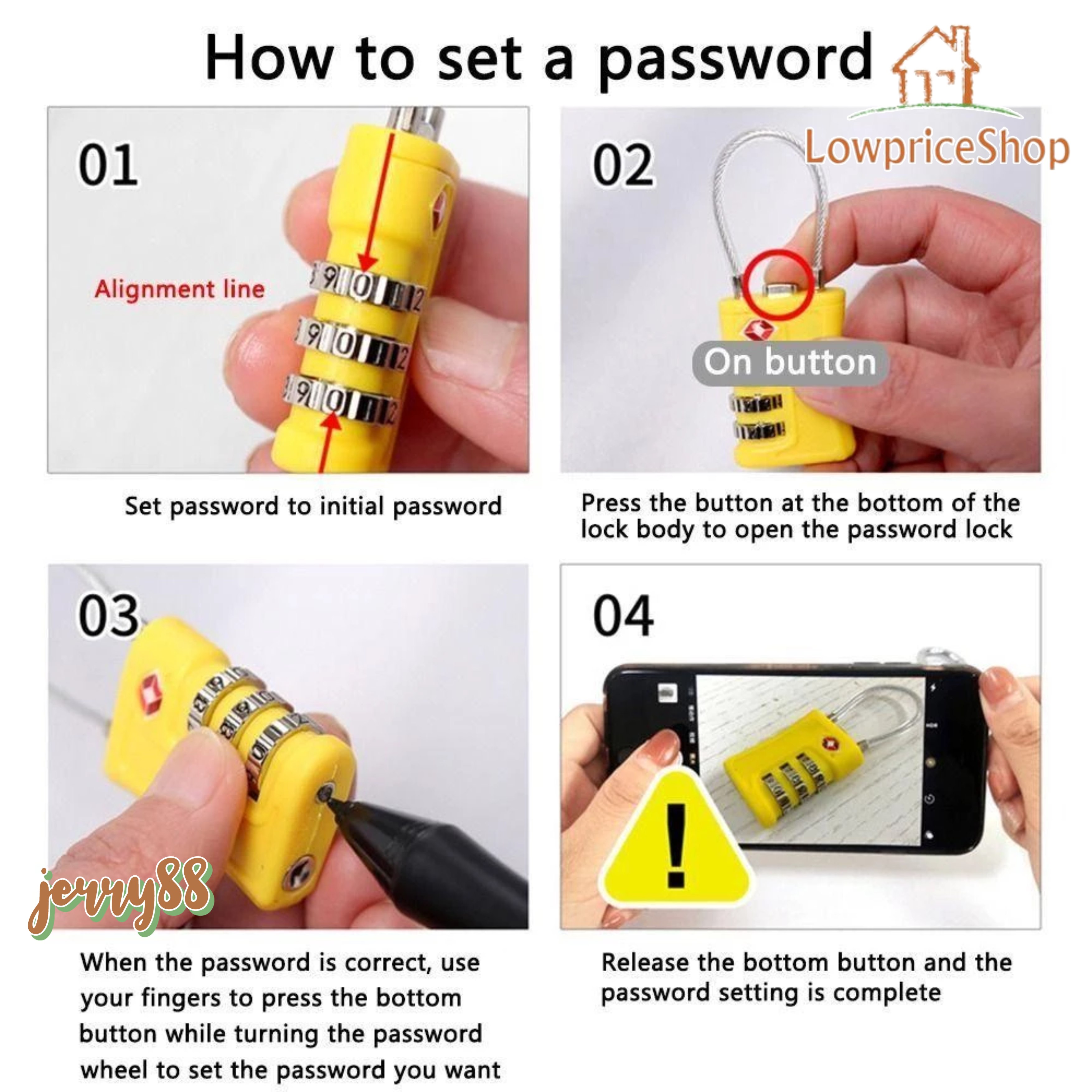JERRY88 3 Digit Combination Padlock TSA Customs Password Lock Anti ...