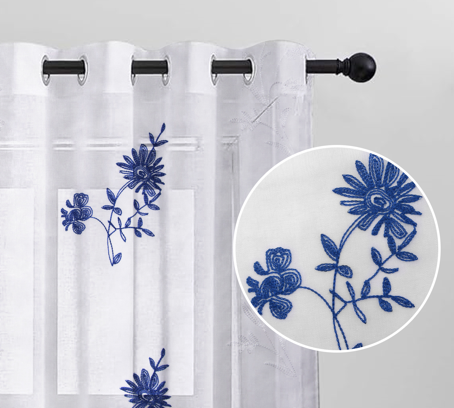 Lace Sheer Floral Embroidered Window Curtains Embroidery Window Bedroom ...