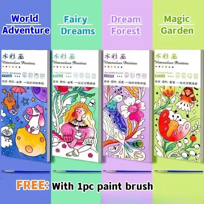 Painting Coloring Book Set with Paintbrush Graffiti Watercolor for Kid ...