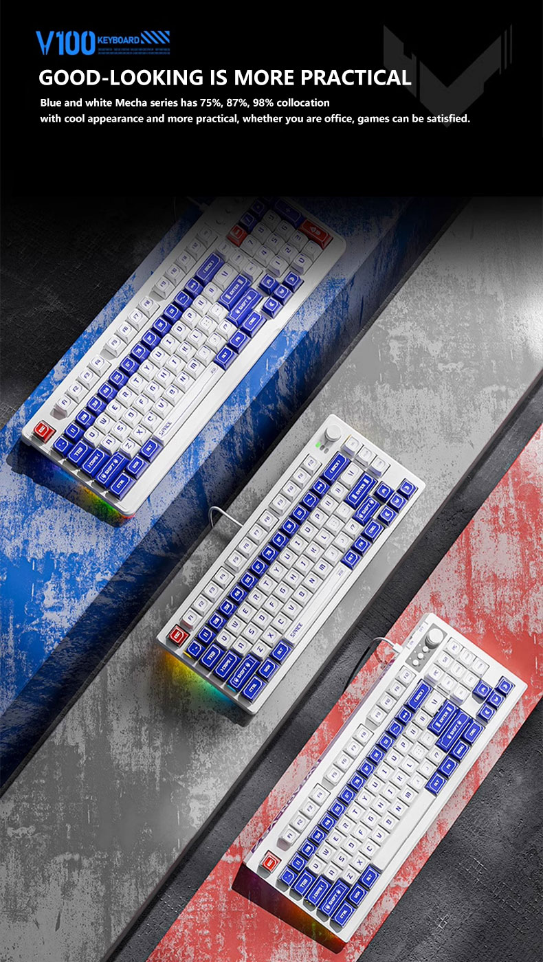 EWEADN v100 98keys wired keyboard mecha style mechanical feel color ...