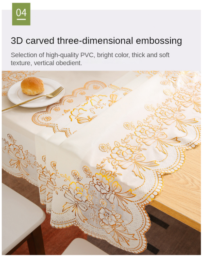 2/4/6/8Seat Exquisite Gold Tablecloth Mantel Waterproof Oil-Proof Spill ...