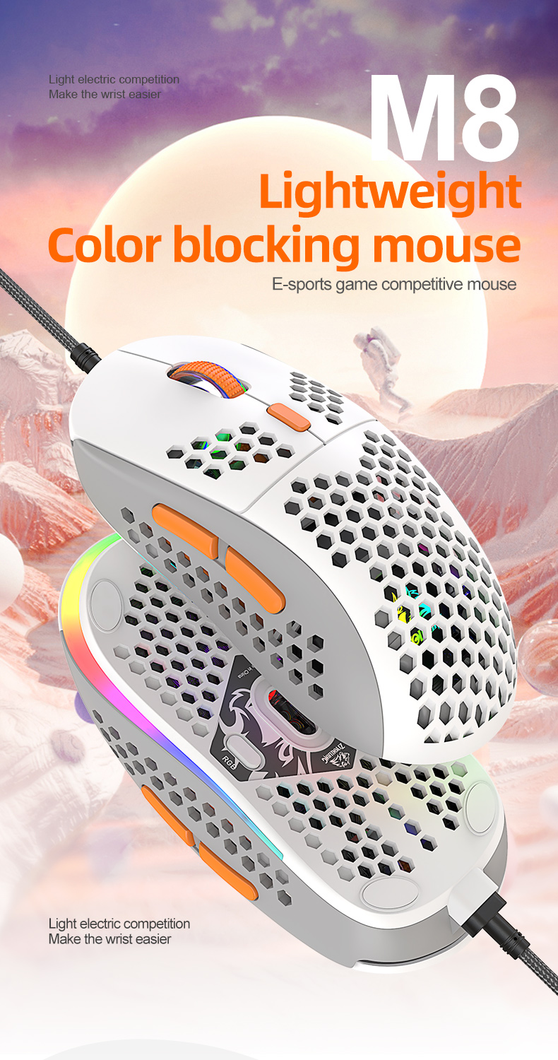 FREEWOLF M8 Wired Gaming Mouse 6400 DPI 16 RGB Backlit Ultralight With ...