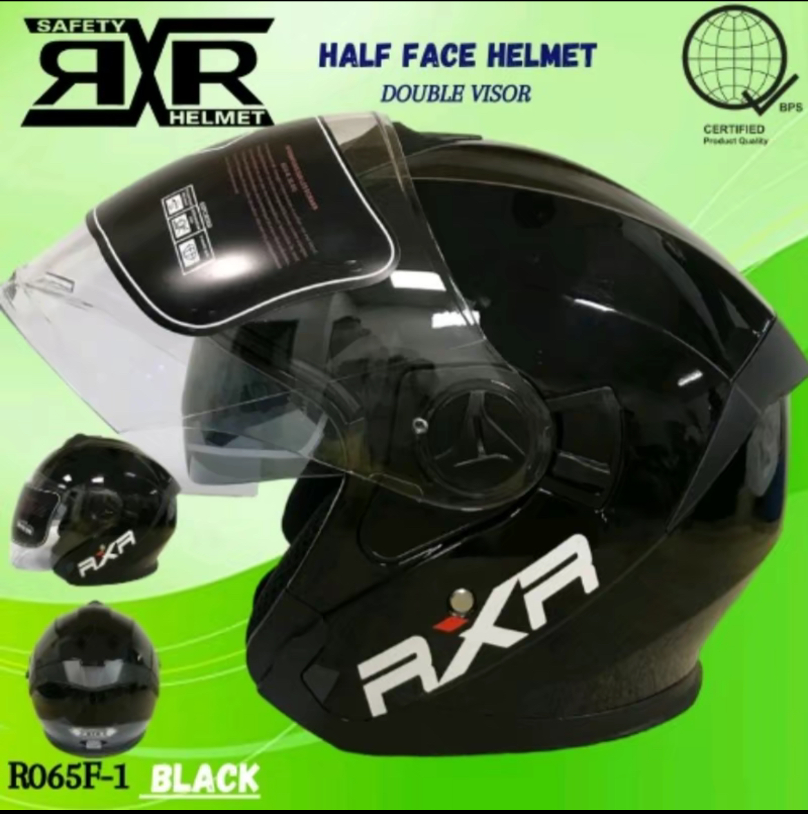 RXR HALF FACE HELMET DOUBLE VISOR 065F-1 Rider's Helmet WITH BPS/ICC ...