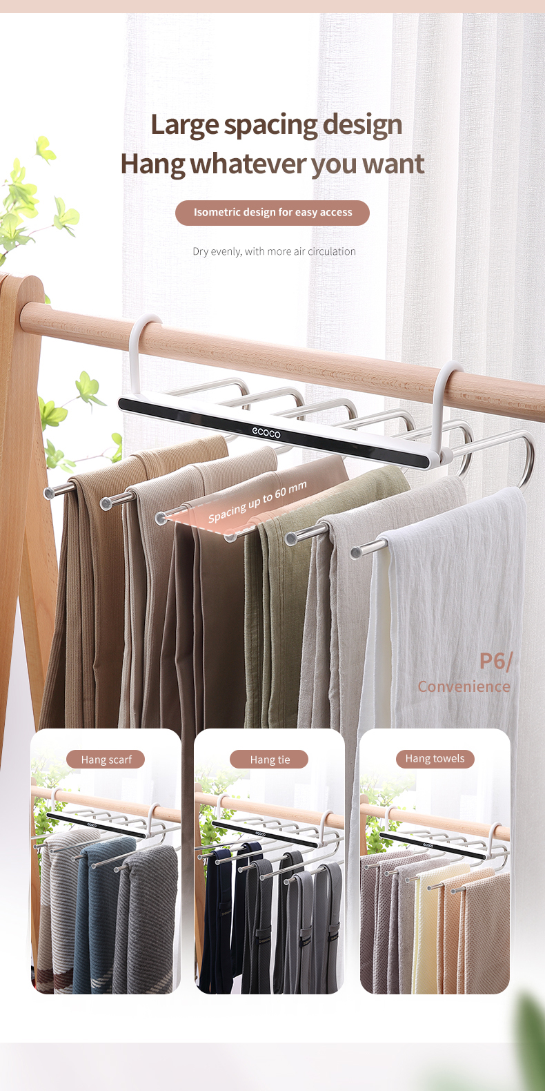 Ecoco Pants Hanger Folding Storage Rack for Trousers Clothes 6-in-1 ...