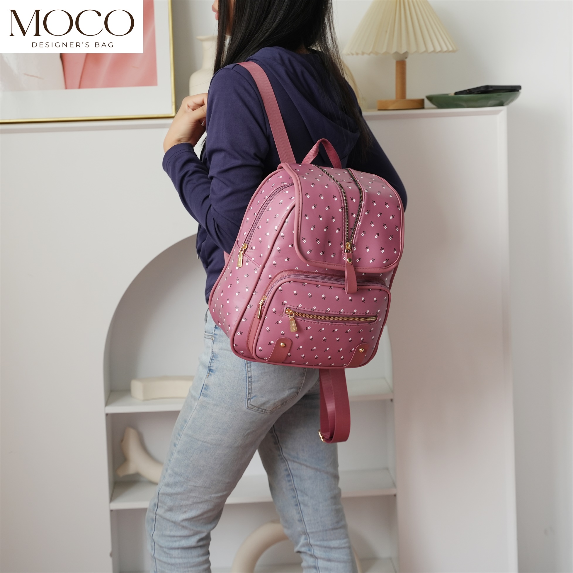 Moco Bags Korean Fashion Original Backpack PU Leather Bag For Women ...