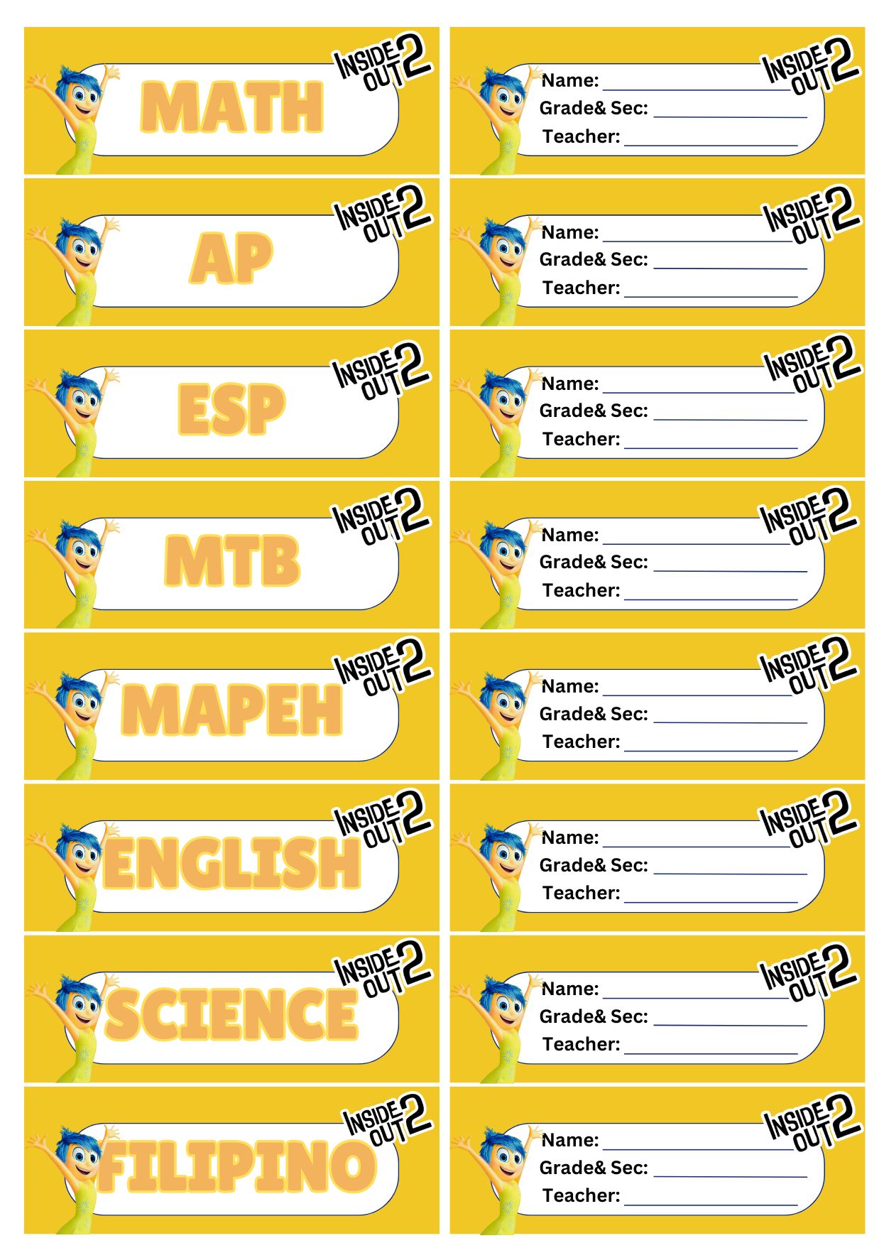 8 Pairs Customize Subject Sticker Label & Name Label | Shopee Philippines