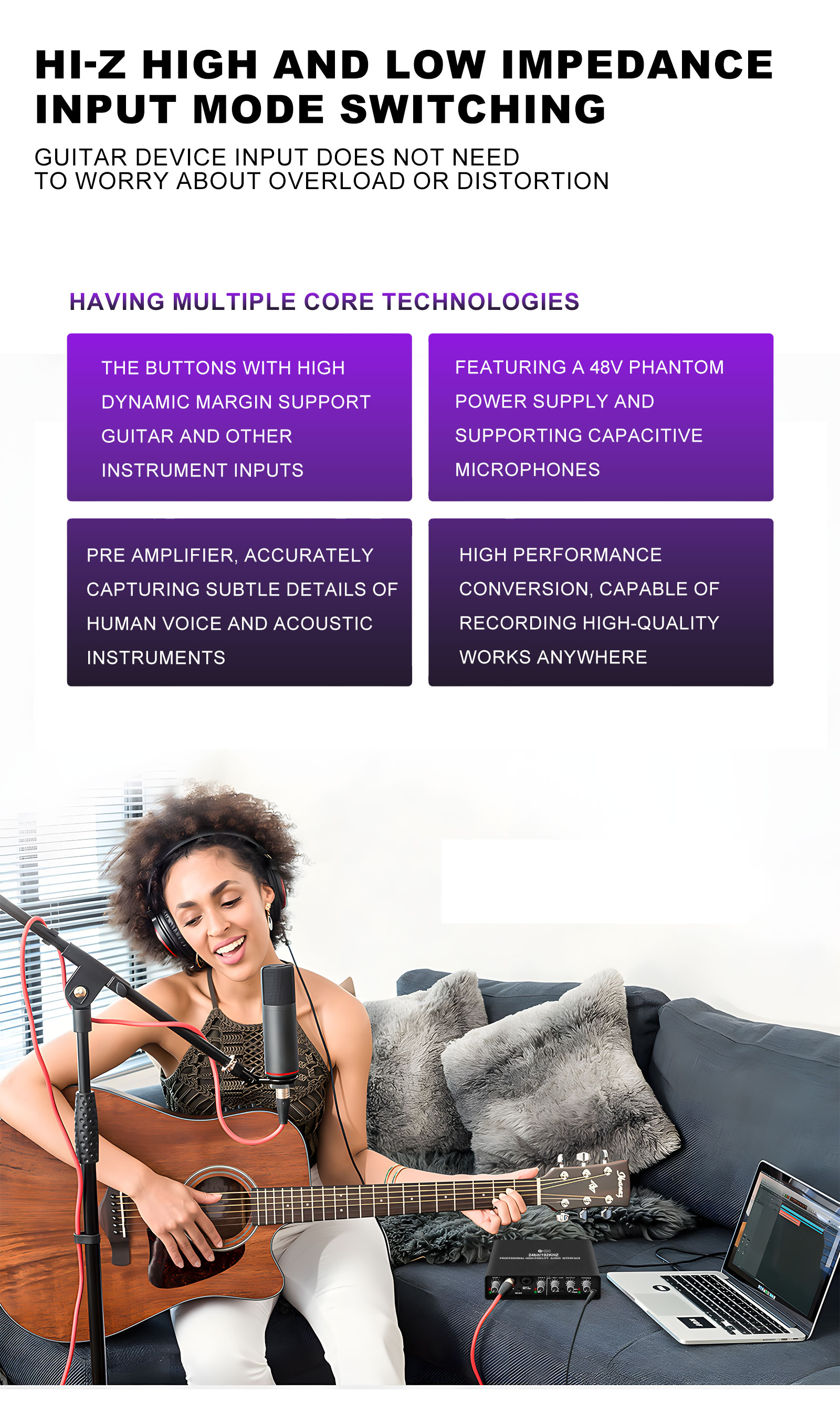 Q24 Audio Interface Professional Sound Card with Monitoring Electric ...