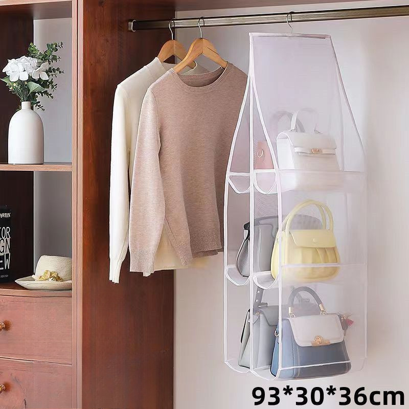 6 Pocket Bag Storage Holder Closet Wardrobe Hanging Rack Organizer ...