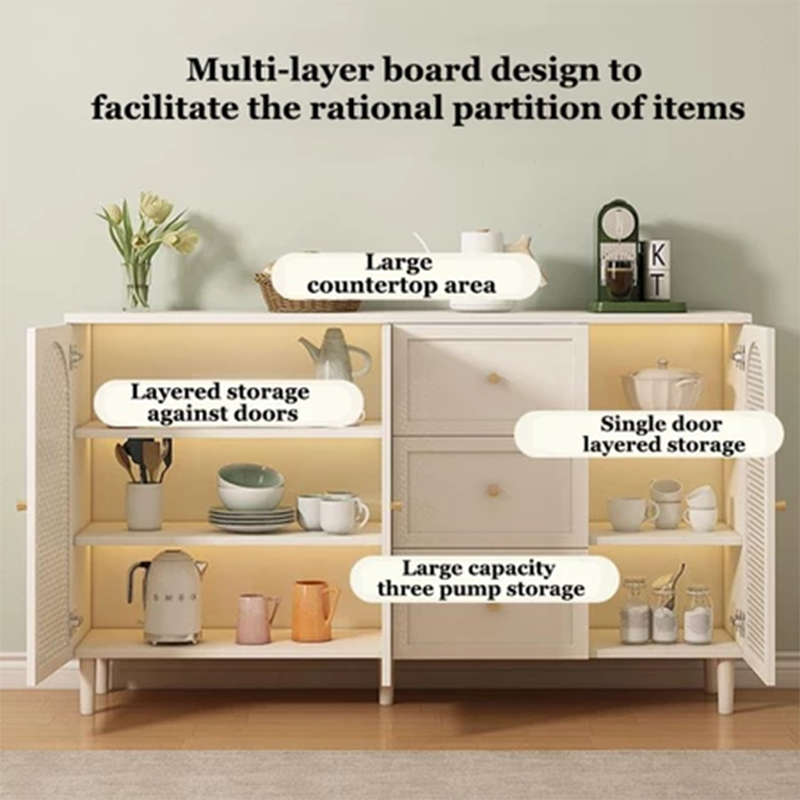 Wooden Locker With Rattan Door Kitchen Cabinet Cupboard Sideboard 3 ...