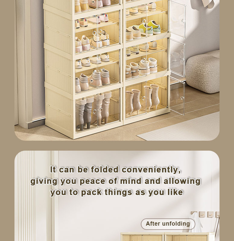 Foldable Shoes Storage Box Installation-free Dustproof Shoe Box Movable ...