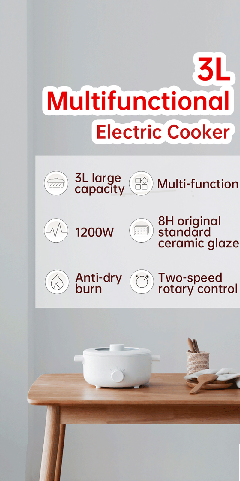 Lahome Multicooker Electric Multi Function Pot Cooker Ramen Hotpot With ...