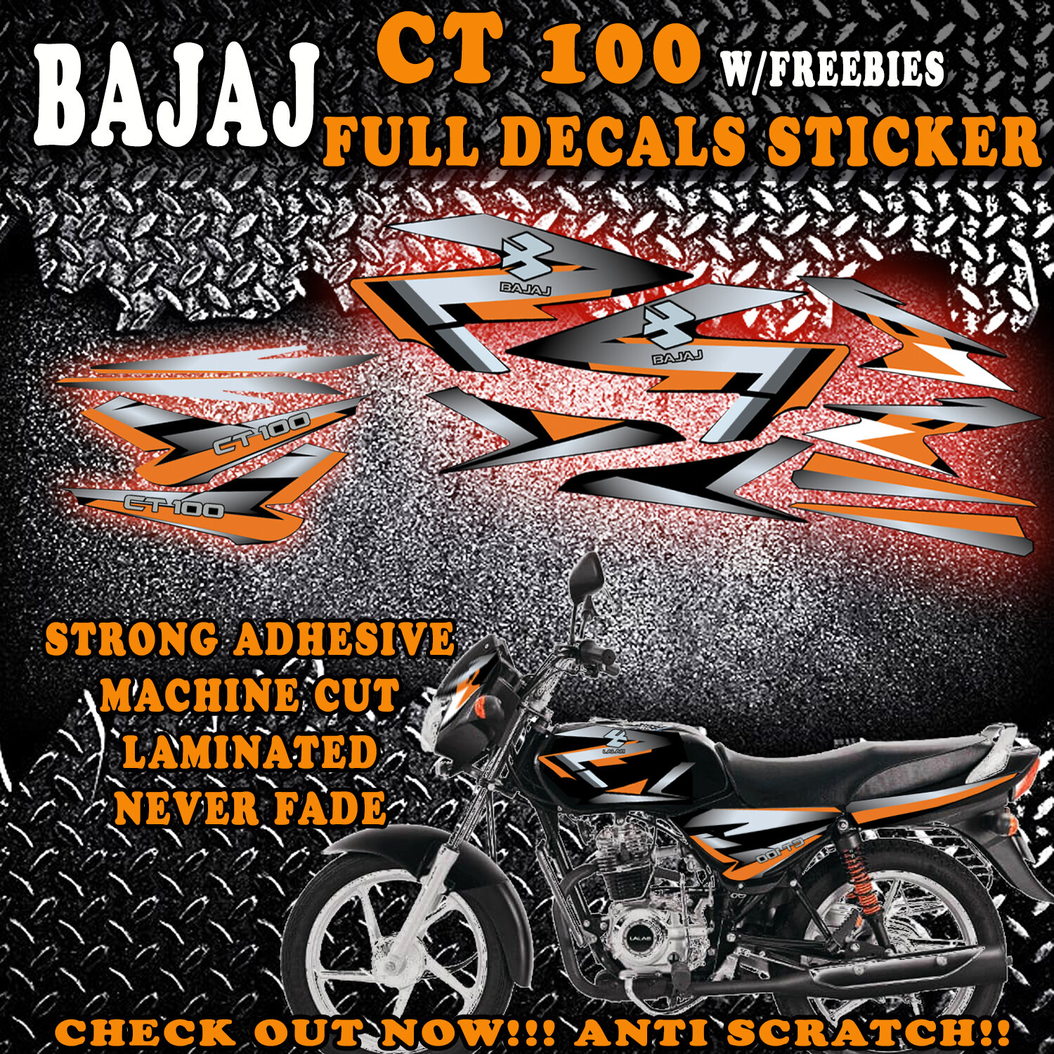 NEW FULL DECALS STICKER FOR BAJAJ CT100 MOTORCYCLE/ BAJAJ CT100 STICKER ...