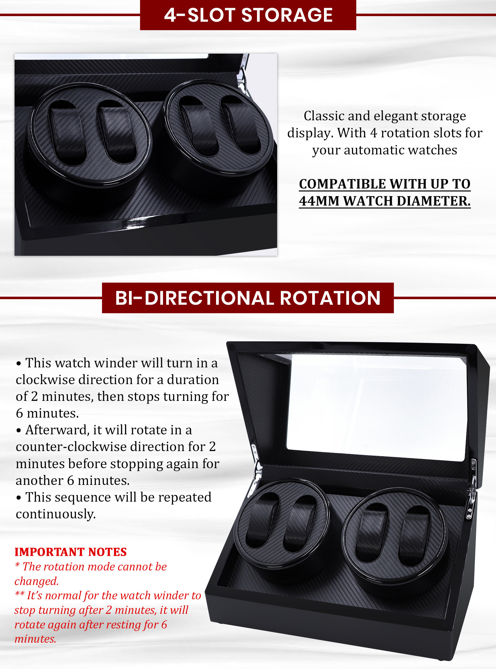 4-Slot Automatic Watch Winder with Bi-directional Rotation Mode Watch ...