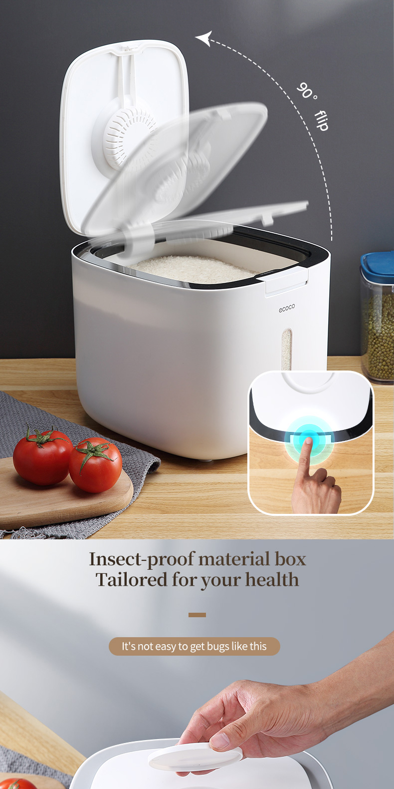 Ecoco Rice Dispenser 5Kg 10Kg Rice Storage Container Plastic Rice ...